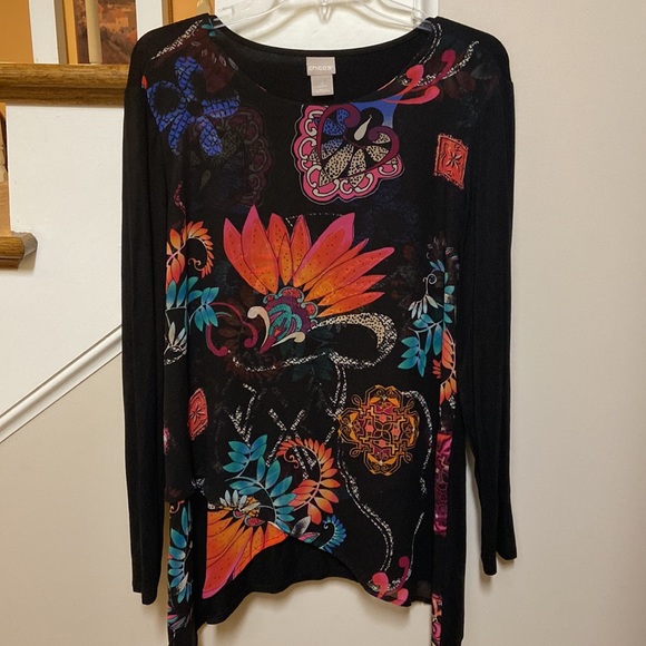 Chico’s like new Floral Tulip Hem long sleeve tunic top - Picture 2 of 16